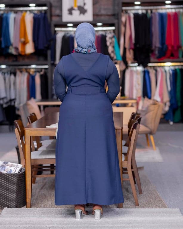 Navy Blue Pleated Abaya Dress — view 2