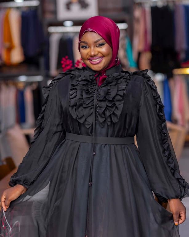 Black Floral Ruffled Abaya — view 2