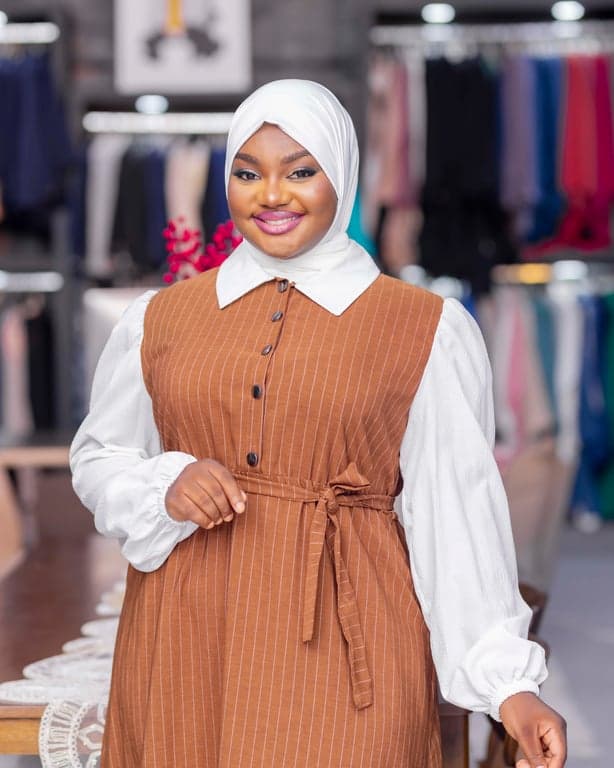 Pinstripe Button-Front Abaya Dress — view 3