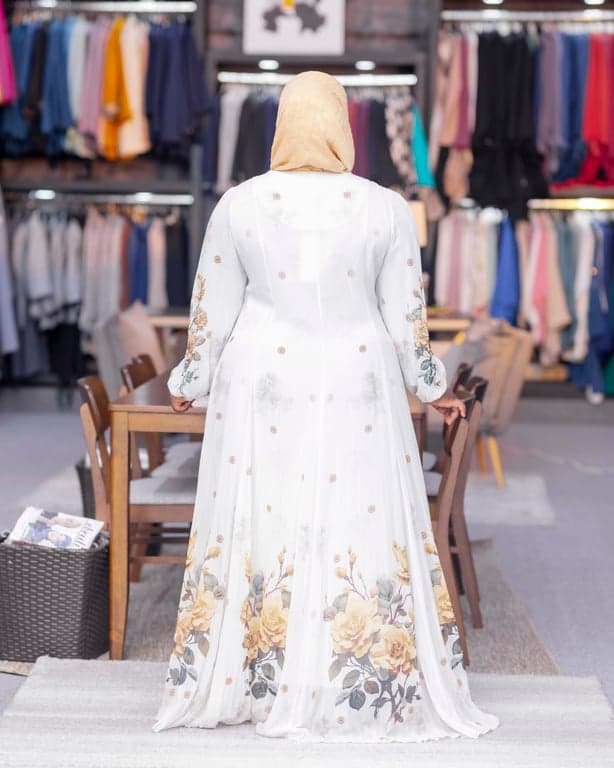 White Floral Embroidered Abaya — view 2