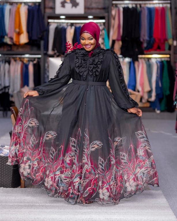 Black Floral Ruffled Abaya — view 1