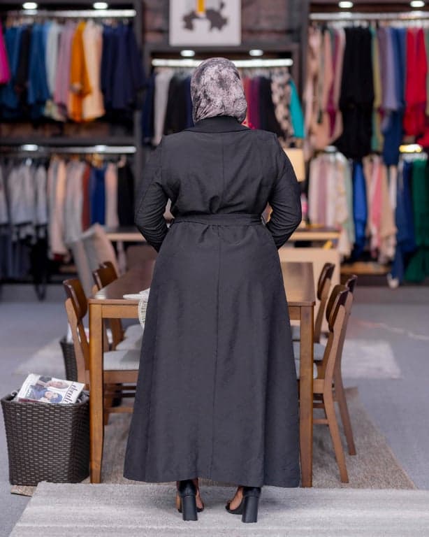 Black Quilted Trench Abaya — view 2