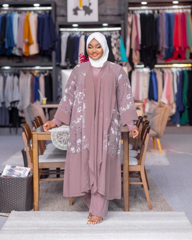 Mauve Floral Abaya Set — view 1