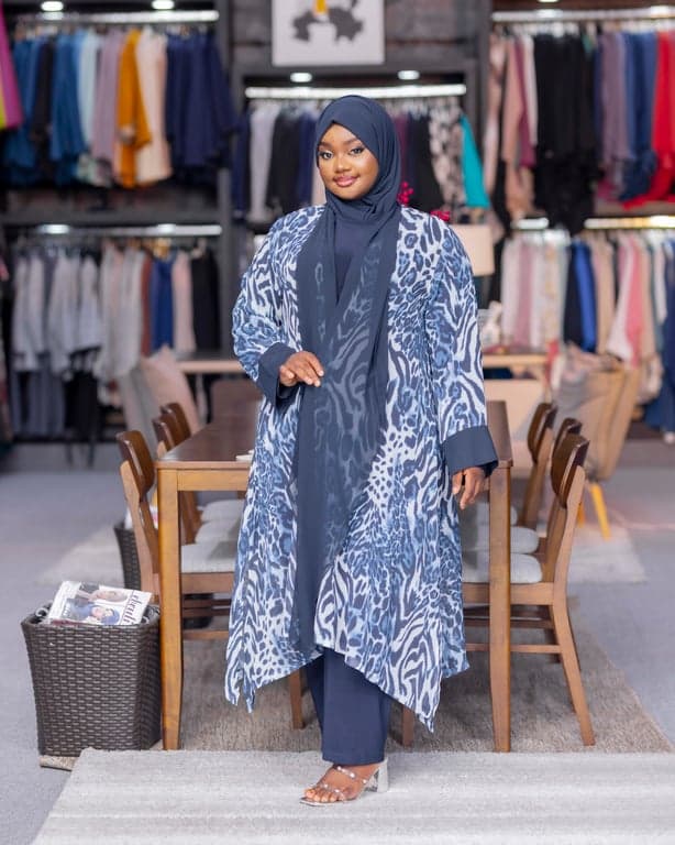 Blue Leopard Print Abaya Set — view 1