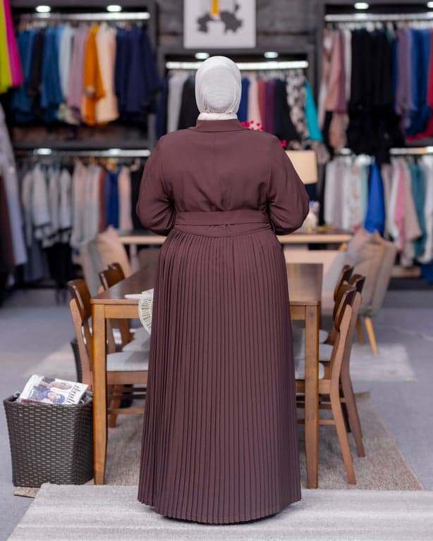 Chocolate Pleated Trench Abaya — view 2