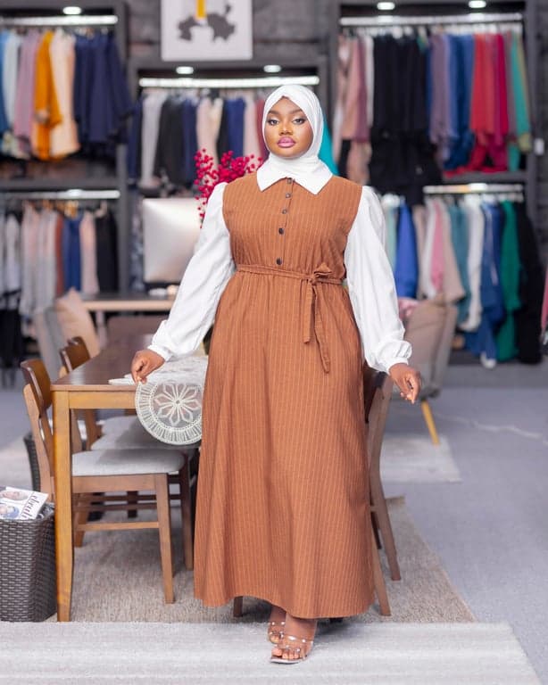 Pinstripe Button-Front Abaya Dress — view 1