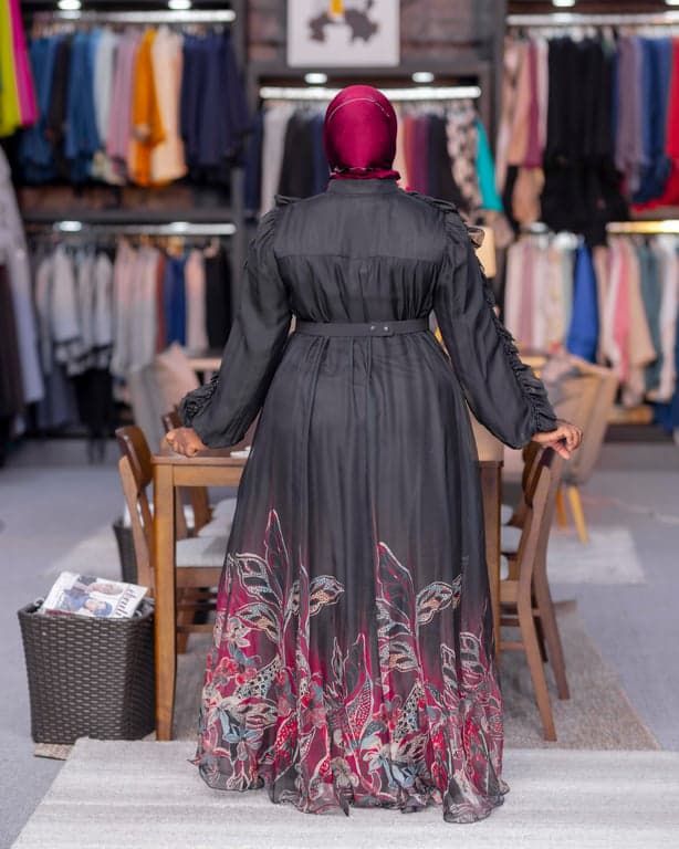 Black Floral Ruffled Abaya — view 3