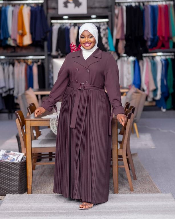 Plum Pleated Trench Abaya — view 1