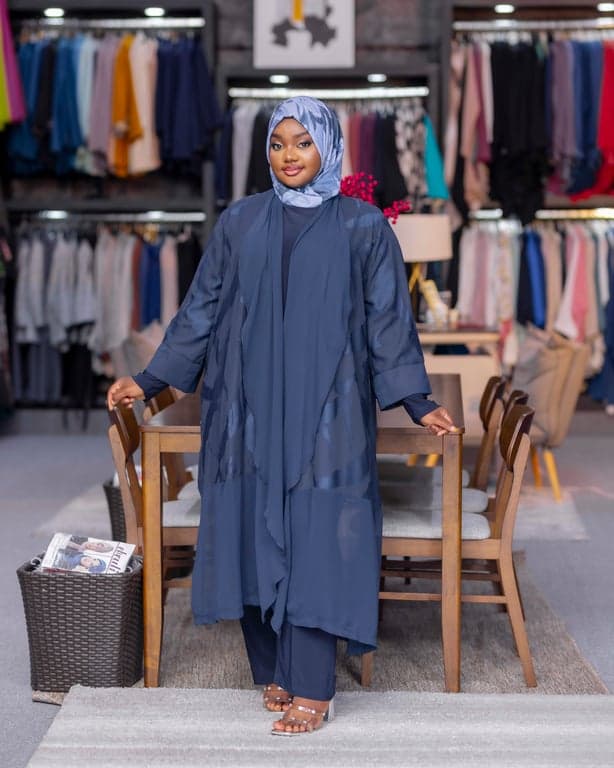 Navy Blue Textured Abaya Set — view 1