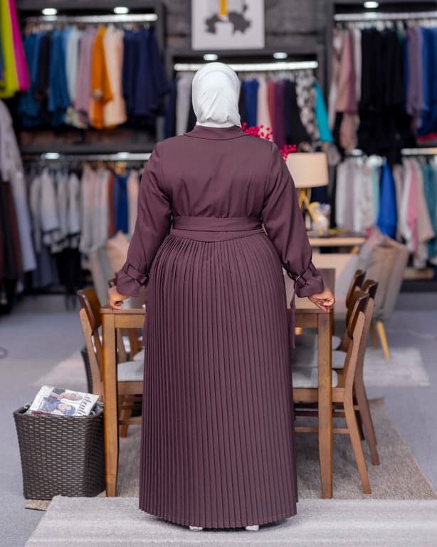 Plum Pleated Trench Abaya — view 2