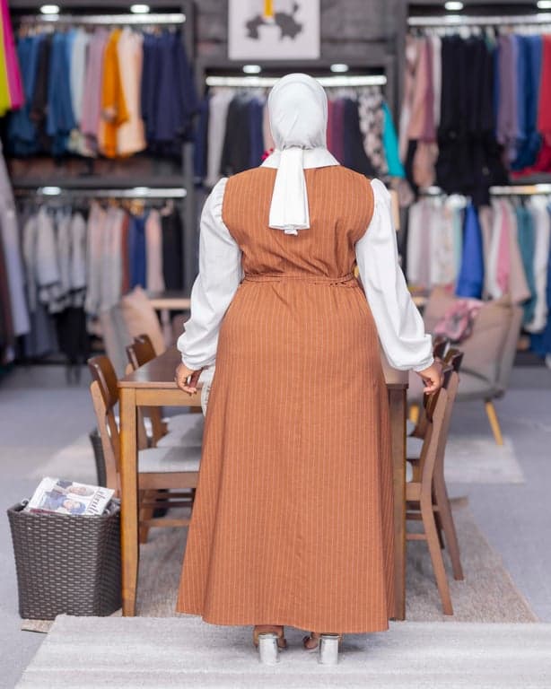 Pinstripe Button-Front Abaya Dress — view 2