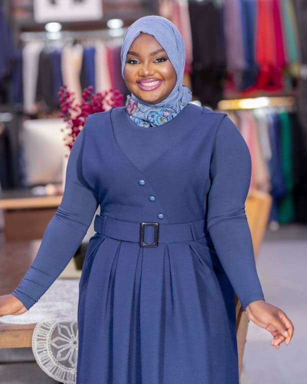 Navy Blue Pleated Abaya Dress — view 3