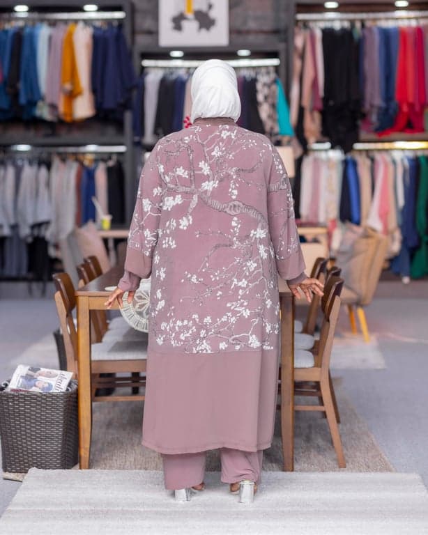 Mauve Floral Abaya Set — view 2