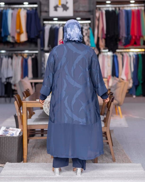 Navy Blue Textured Abaya Set — view 2