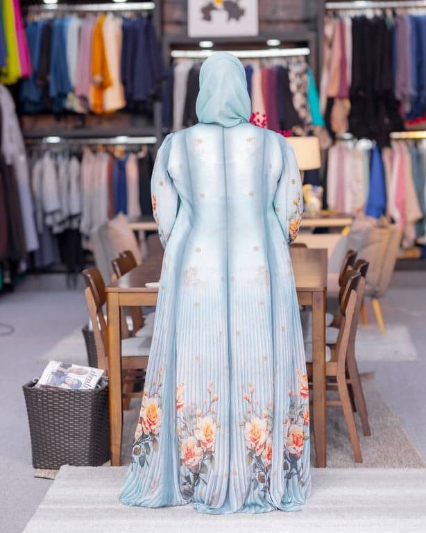 Pleated Floral Embroidered Abaya — view 2