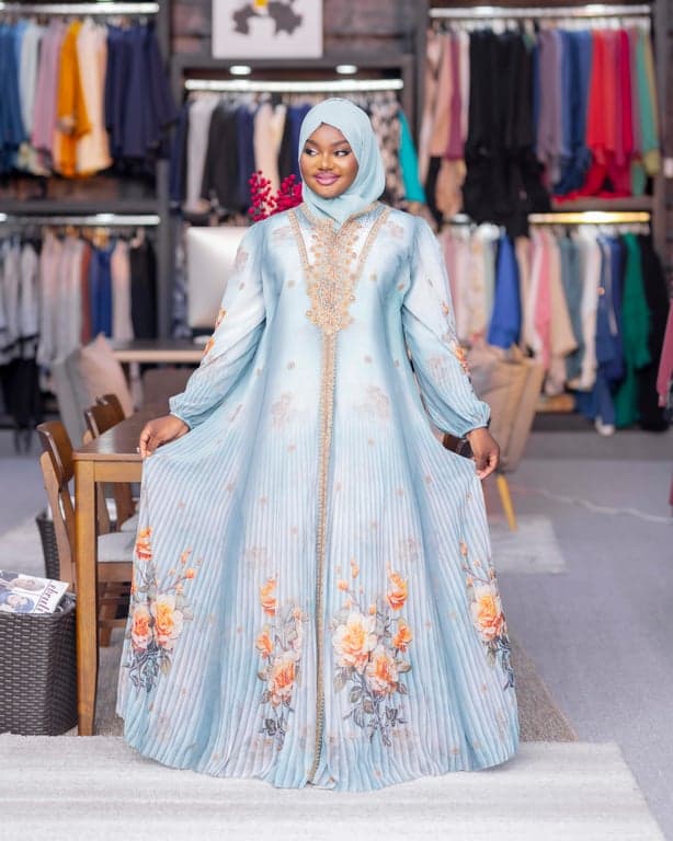 Pleated Floral Embroidered Abaya — view 1