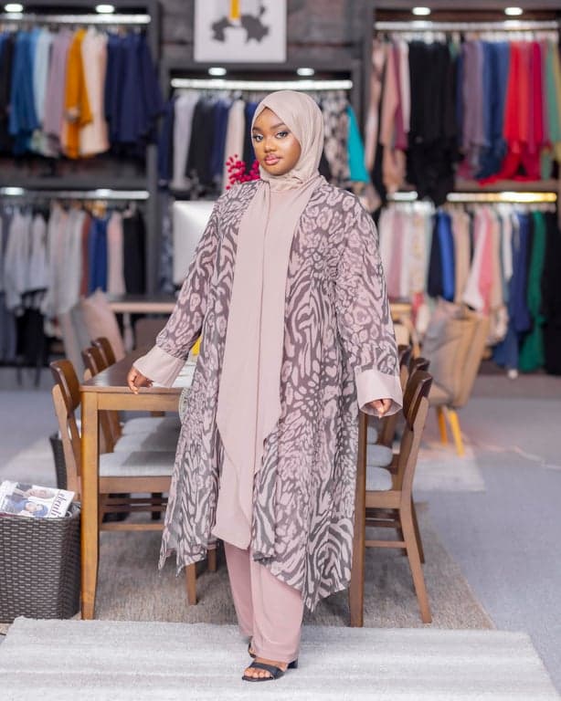 Animal Print Open Abaya Set — view 1