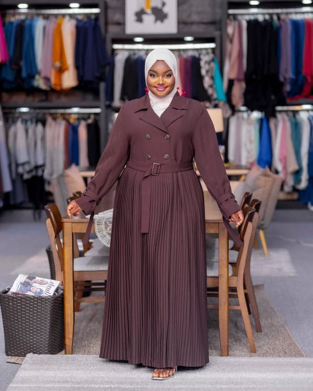 Chocolate Pleated Trench Abaya — view 1