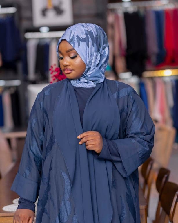 Navy Blue Textured Abaya Set — view 3