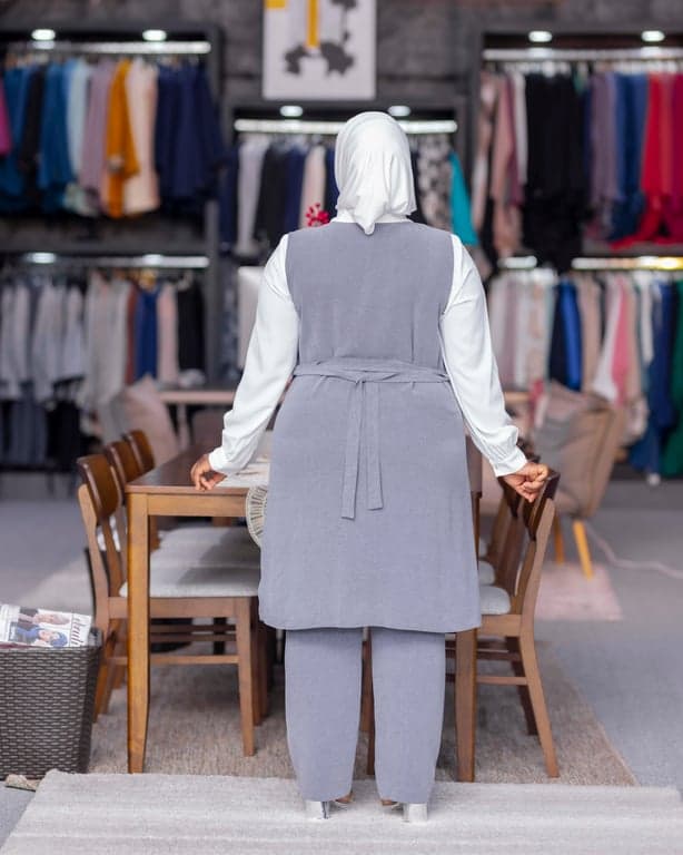 Grey Longline Vest & Trouser Set — view 2
