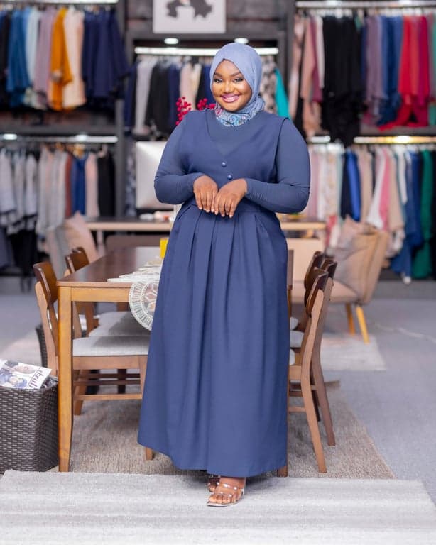 Navy Blue Pleated Abaya Dress — view 1