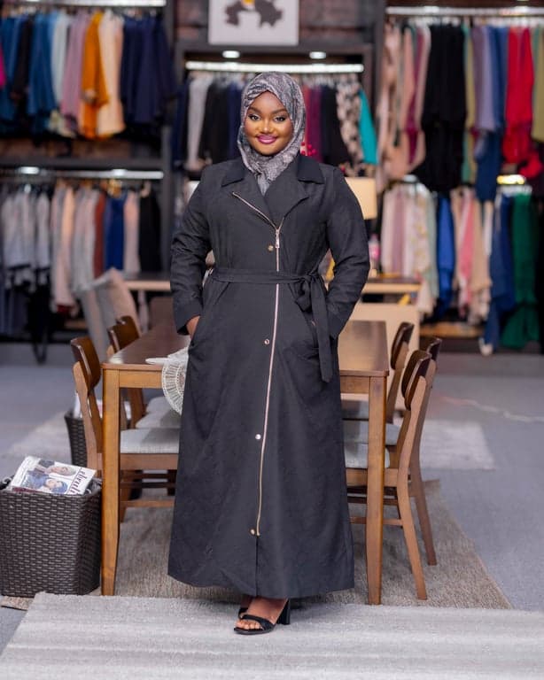 Black Quilted Trench Abaya — view 1